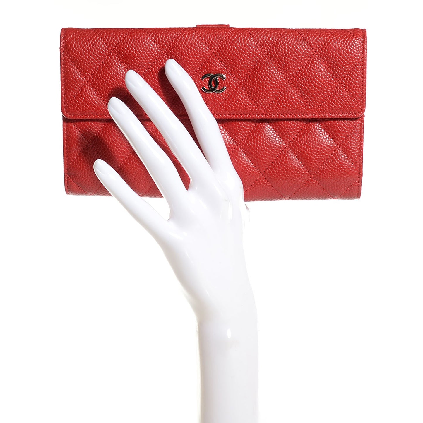 Caviar Quilted Long Flap Wallet Red