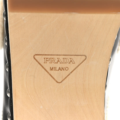 Prada Natural Calfskin Shearling Metal Triangle Logo 45mm Clogs 41 Black Sabbia 6 of 10