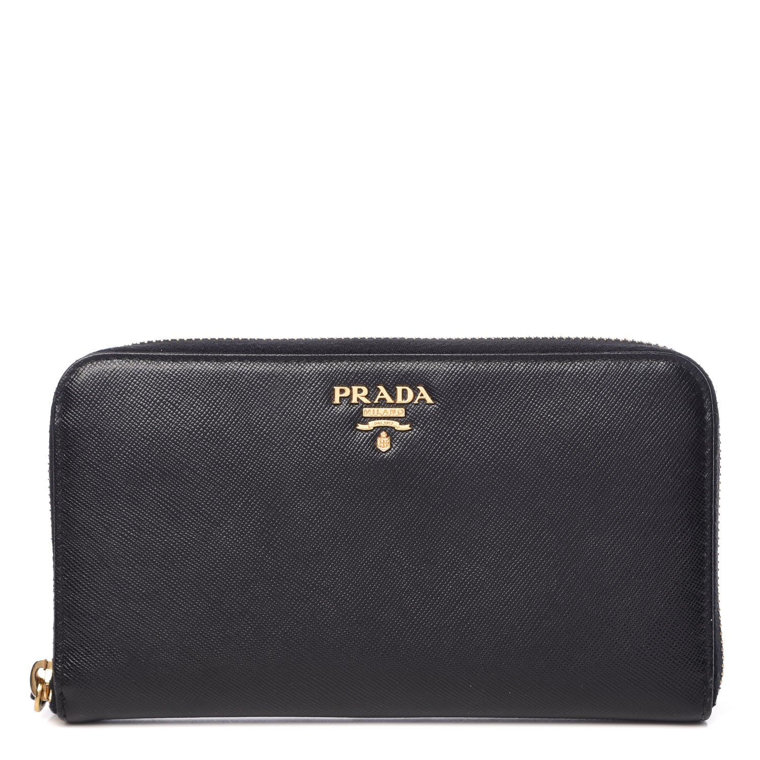 Prada Saffiano Metal Zip Around Wallet Black 1 of 9
