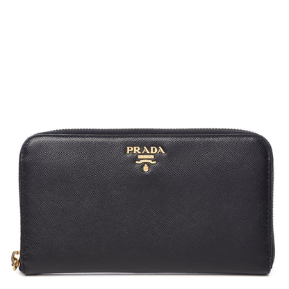 Prada Saffiano Metal Zip Around Wallet Black 1 of 9