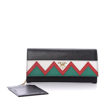 Prada Saffiano Greche Flap Continental Wallet Black Rosso 1 of 10
