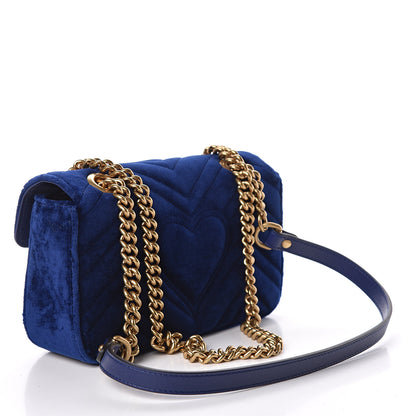 Gucci Velvet Matelasse Mini GG Marmont Shoulder Bag Cobalt Blue 3 of 12