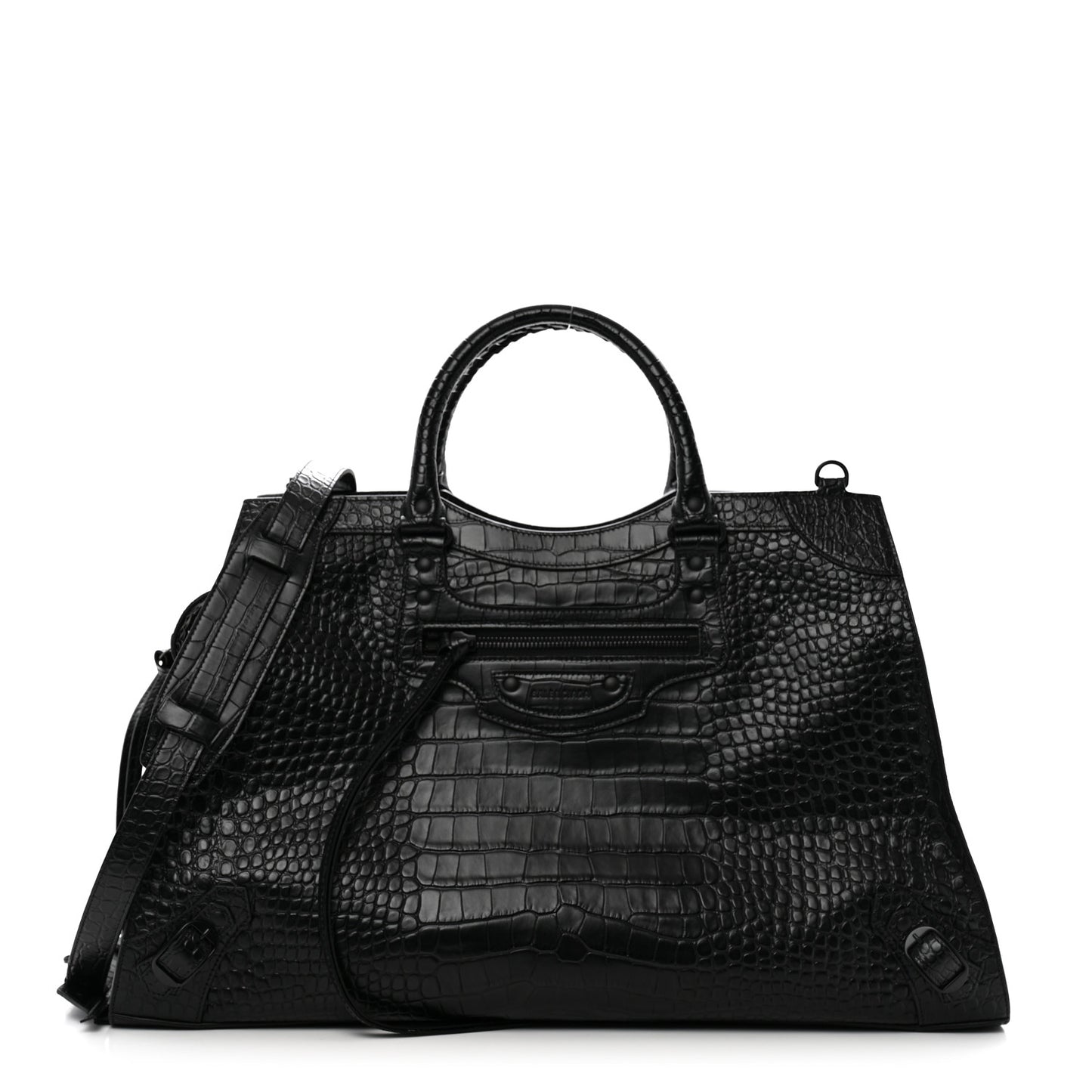 Semi Matte Calfskin Crocodile Embossed Neo Classic Black Hardware Large City Black