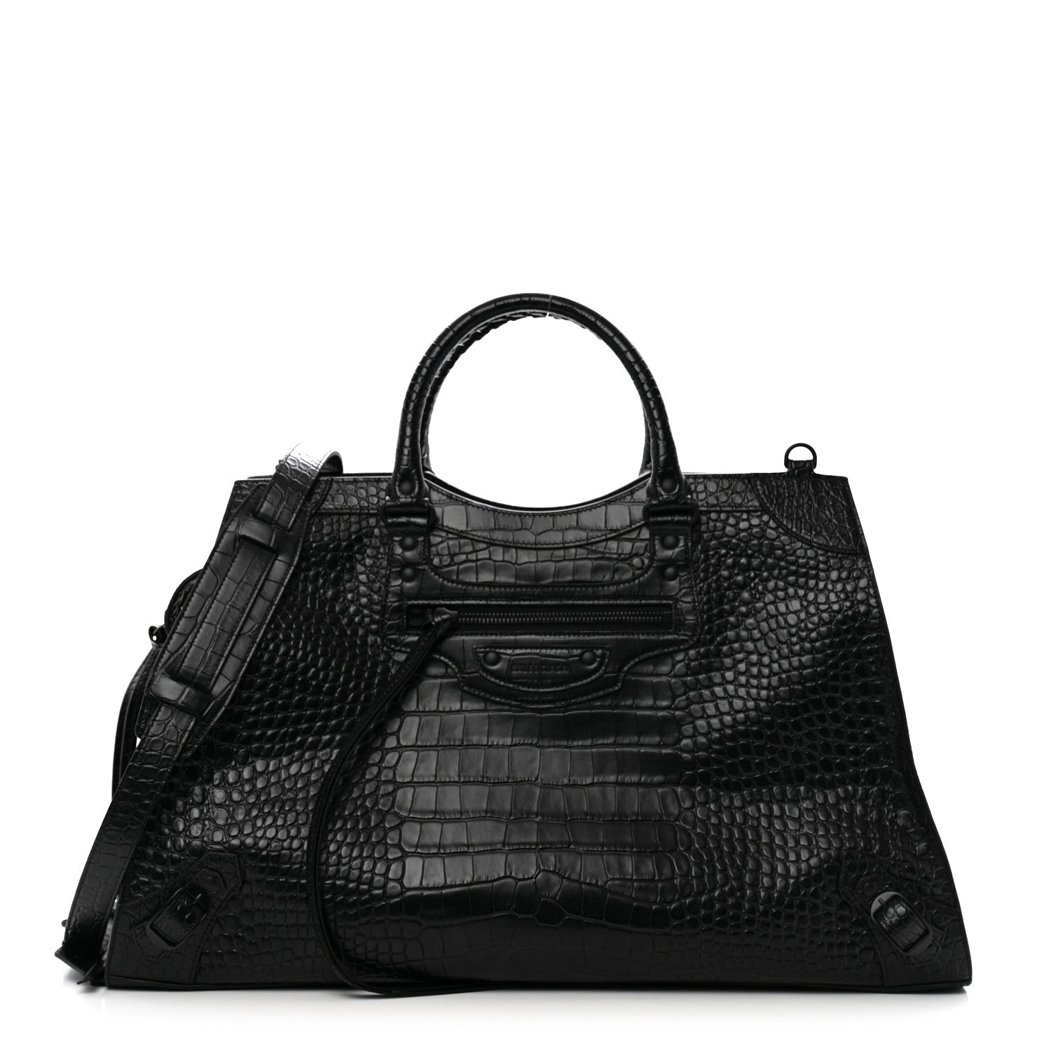 Balenciaga Semi Matte Calfskin Crocodile Embossed Neo Classic Black Hardware Large City Black 1 of 9