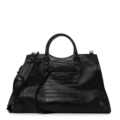Balenciaga Semi Matte Calfskin Crocodile Embossed Neo Classic Black Hardware Large City Black 1 of 9