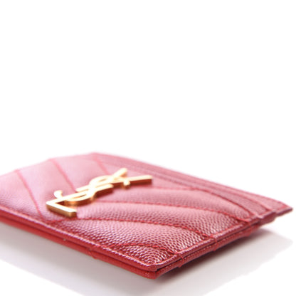 Saint Laurent Grain De Poudre Matelasse Chevron Monogram Credit Card Case New Red 6 of 10