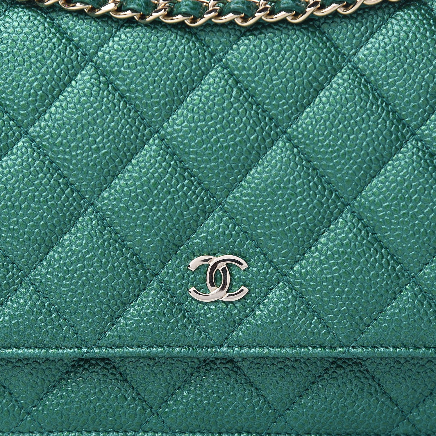 Chanel Metallic Caviar Quilted Wallet On Chain WOC Green 9 of 12