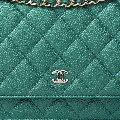 Chanel Metallic Caviar Quilted Wallet On Chain WOC Green 9 of 12