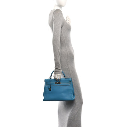 Hermes Togo Kelly Retourne 32 Bleu Jean 2 of 13