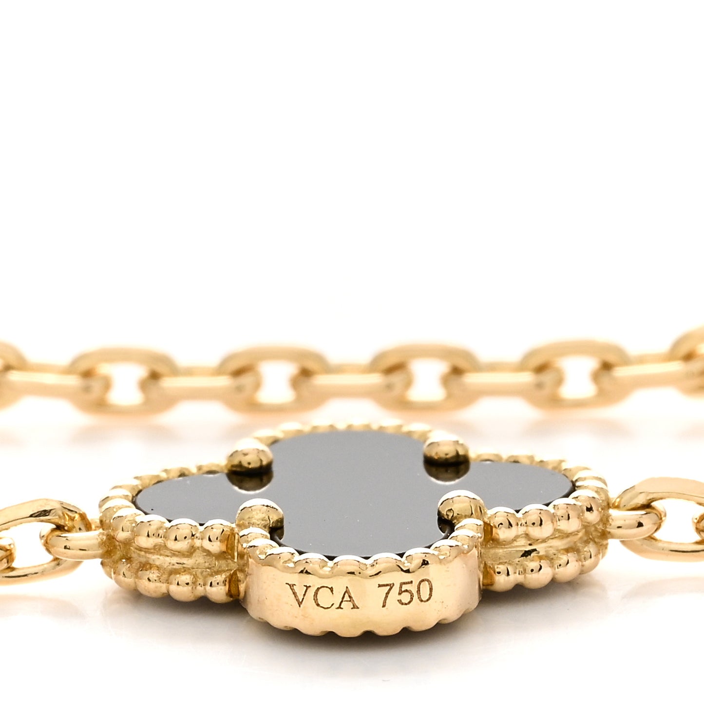 18K Yellow Gold Black Onyx 10 Motifs Vintage Alhambra Necklace