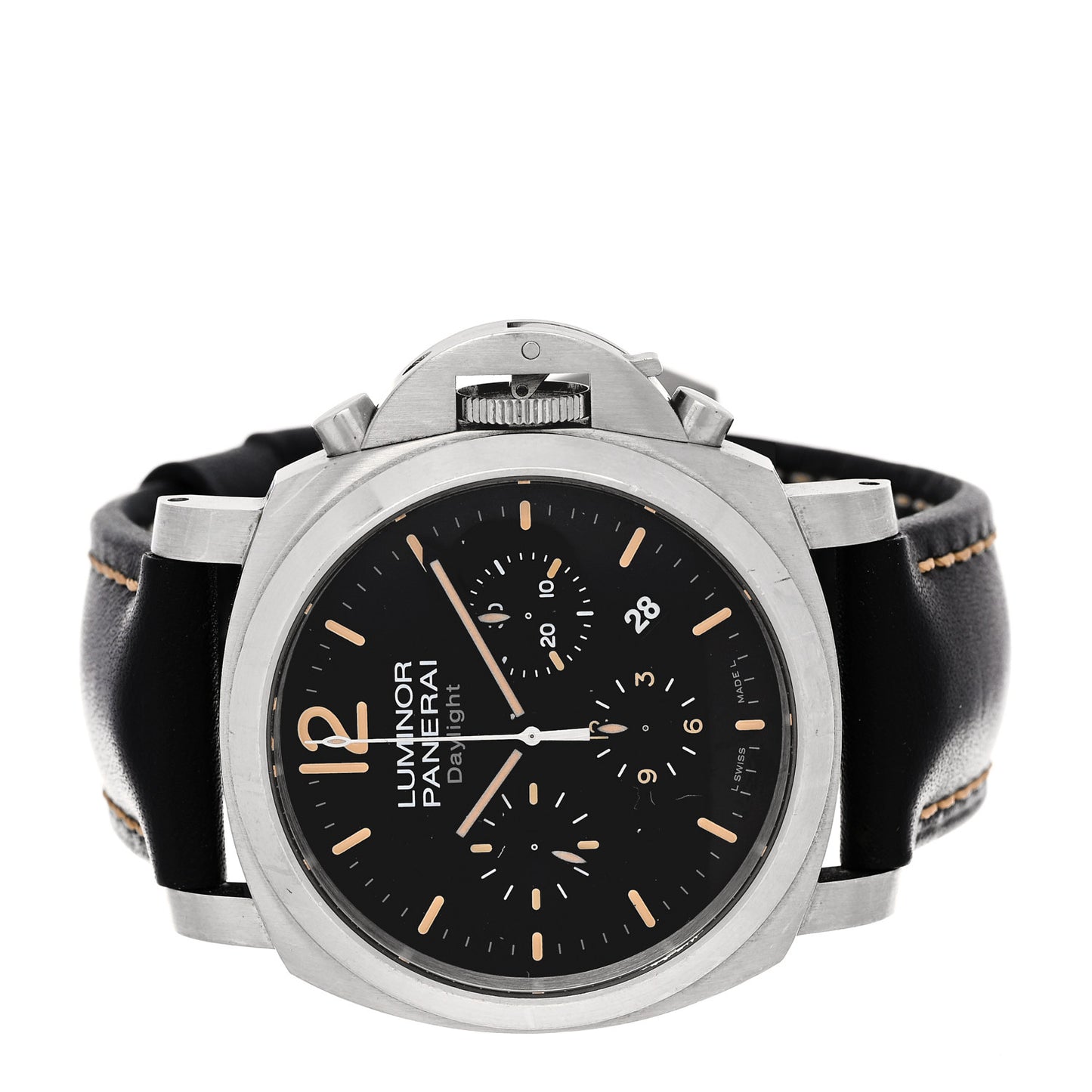 Stainless Steel Calfskin 44mm Luminor Daylight Chronograph Automatic Watch Black PAM00356