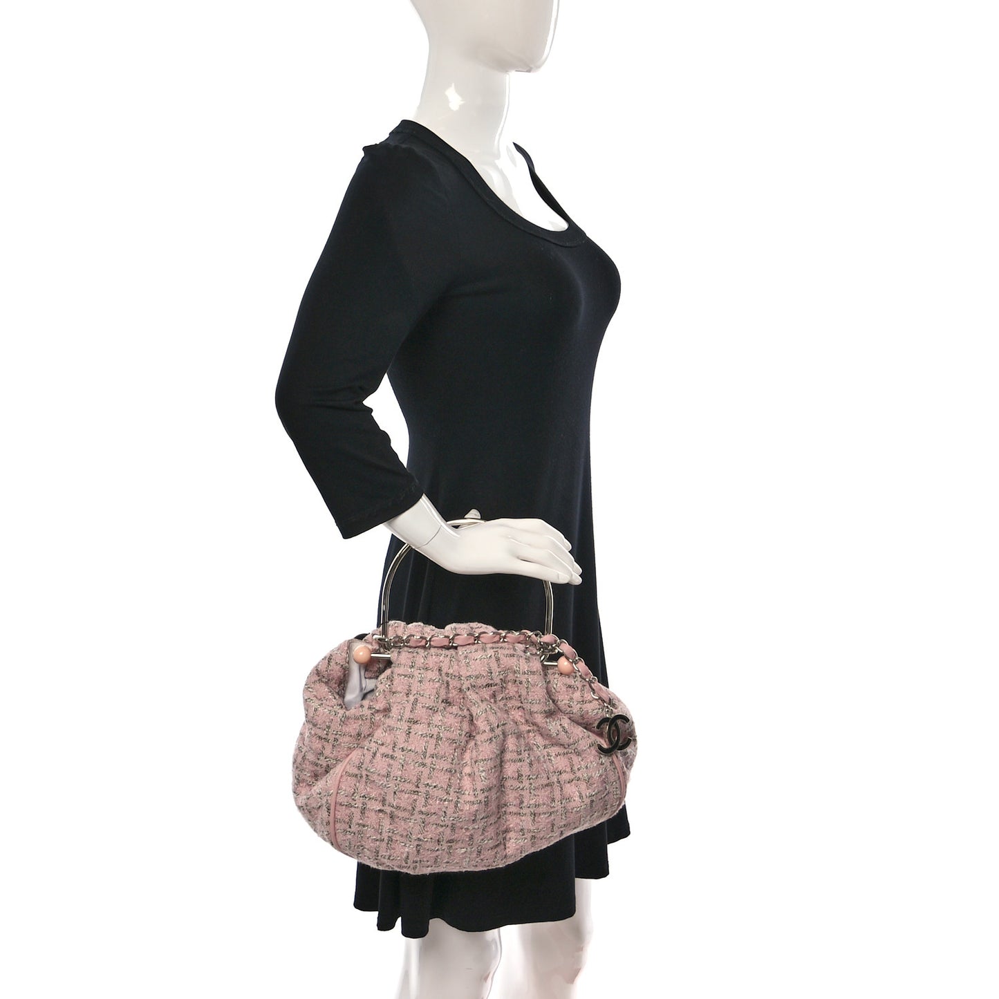 Tweed Boucle Knitting Bag Pink