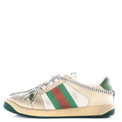 Gucci Nubuck Calfskin Web Removable Crystals Mens Screener Sneakers 8 Dusty Milk New Mystic White 1 of 12