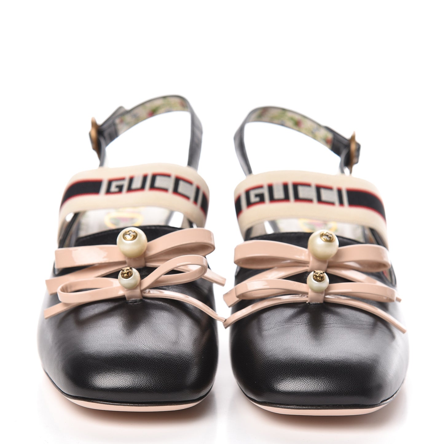 Malaga Kid Bow Ace Stripe Mid Heel Slingback Pumps 41 Black