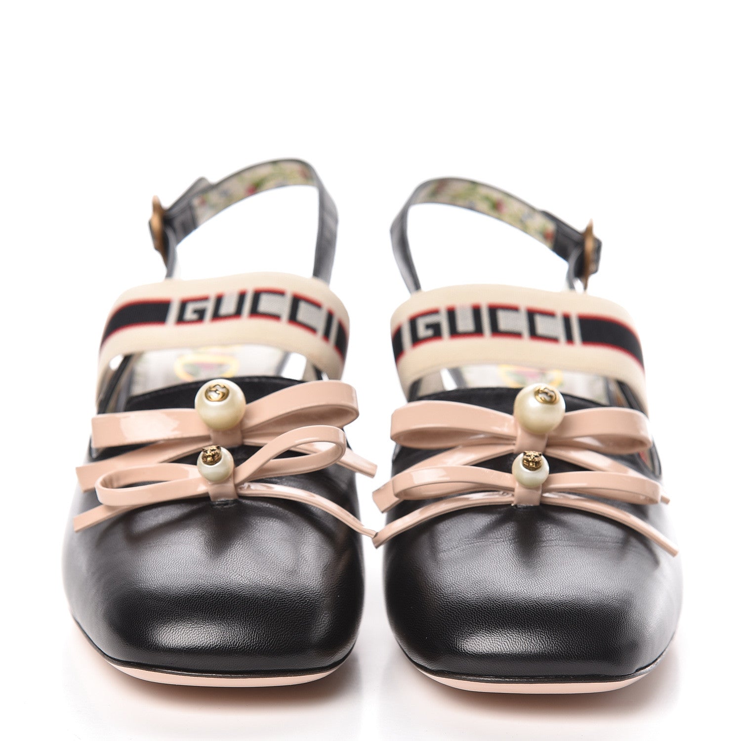 Gucci Malaga Kid Bow Ace Stripe Mid Heel Slingback Pumps 41 Black 2 of 10