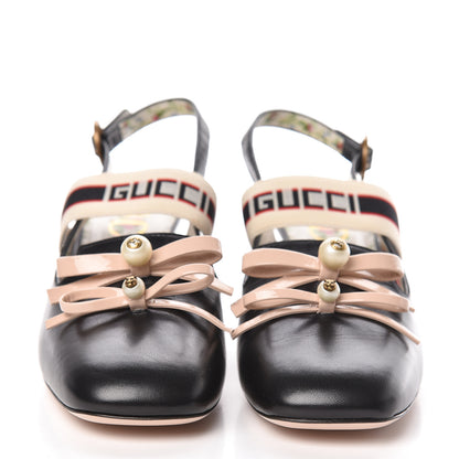 Gucci Malaga Kid Bow Ace Stripe Mid Heel Slingback Pumps 41 Black 2 of 10