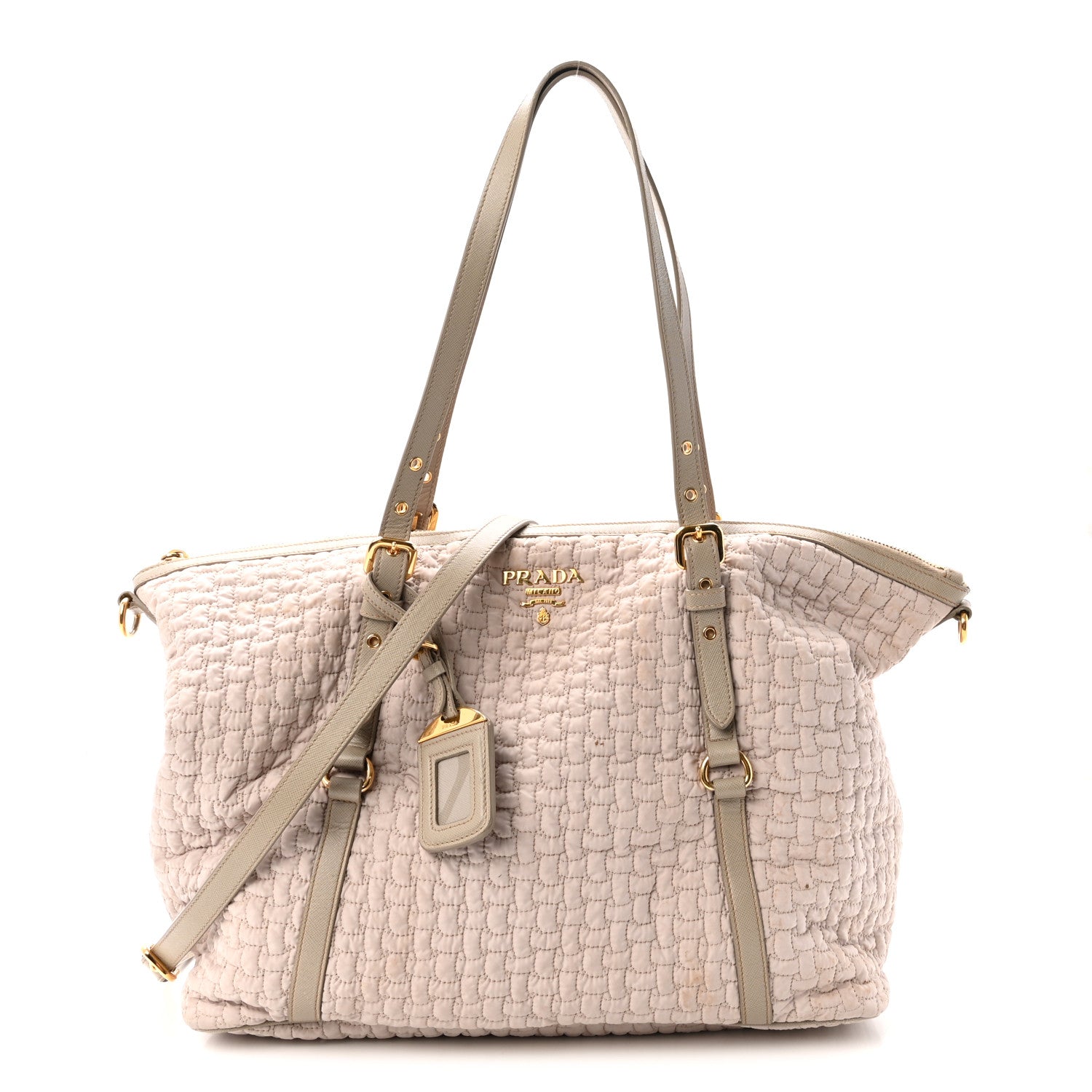 Prada Quilted Nylon Saffiano Shopping Satchel Pomice 1 of 9