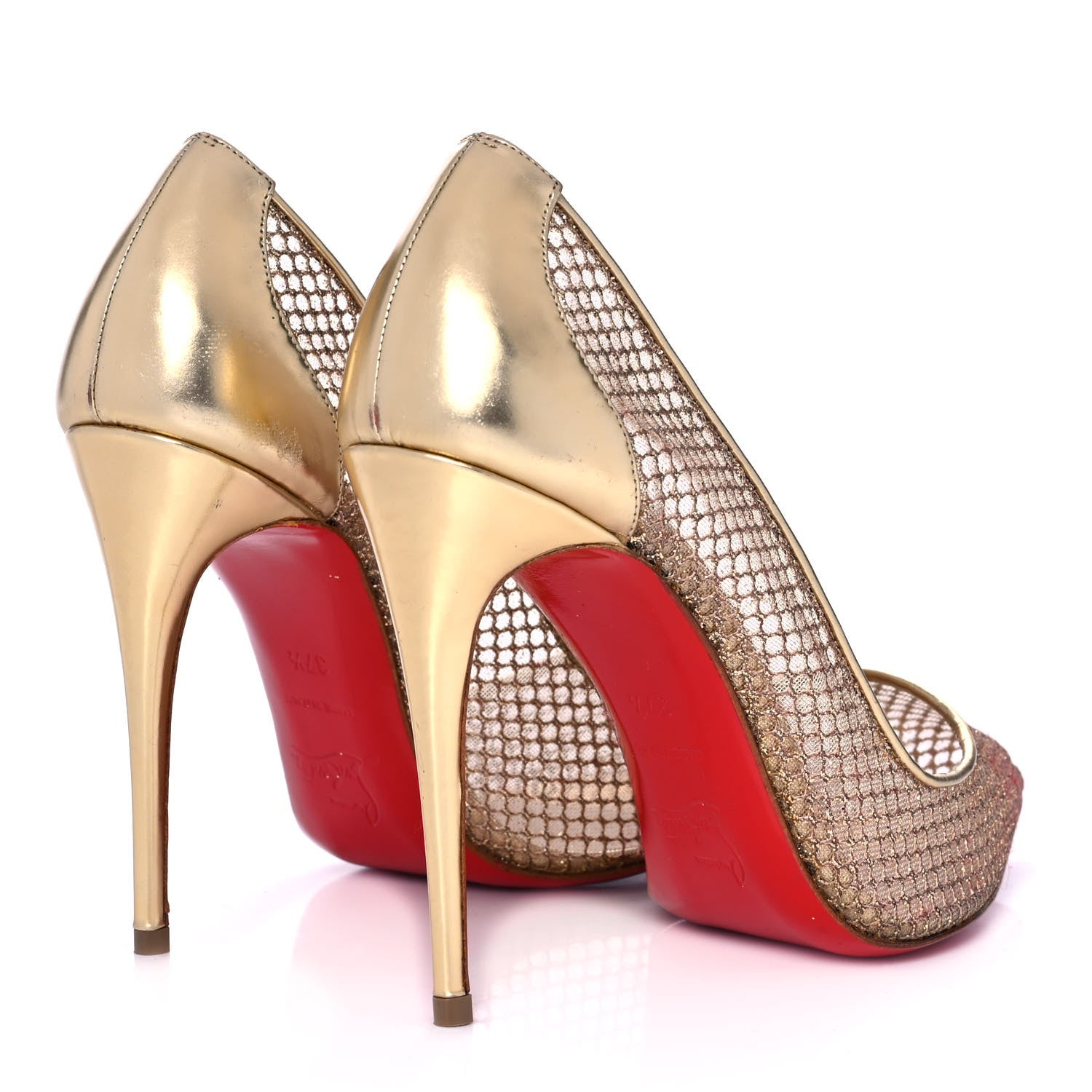 Christian Louboutin Metallic Fishnet Follies Resille 100 Pumps 37.5 Gold 4 of 7
