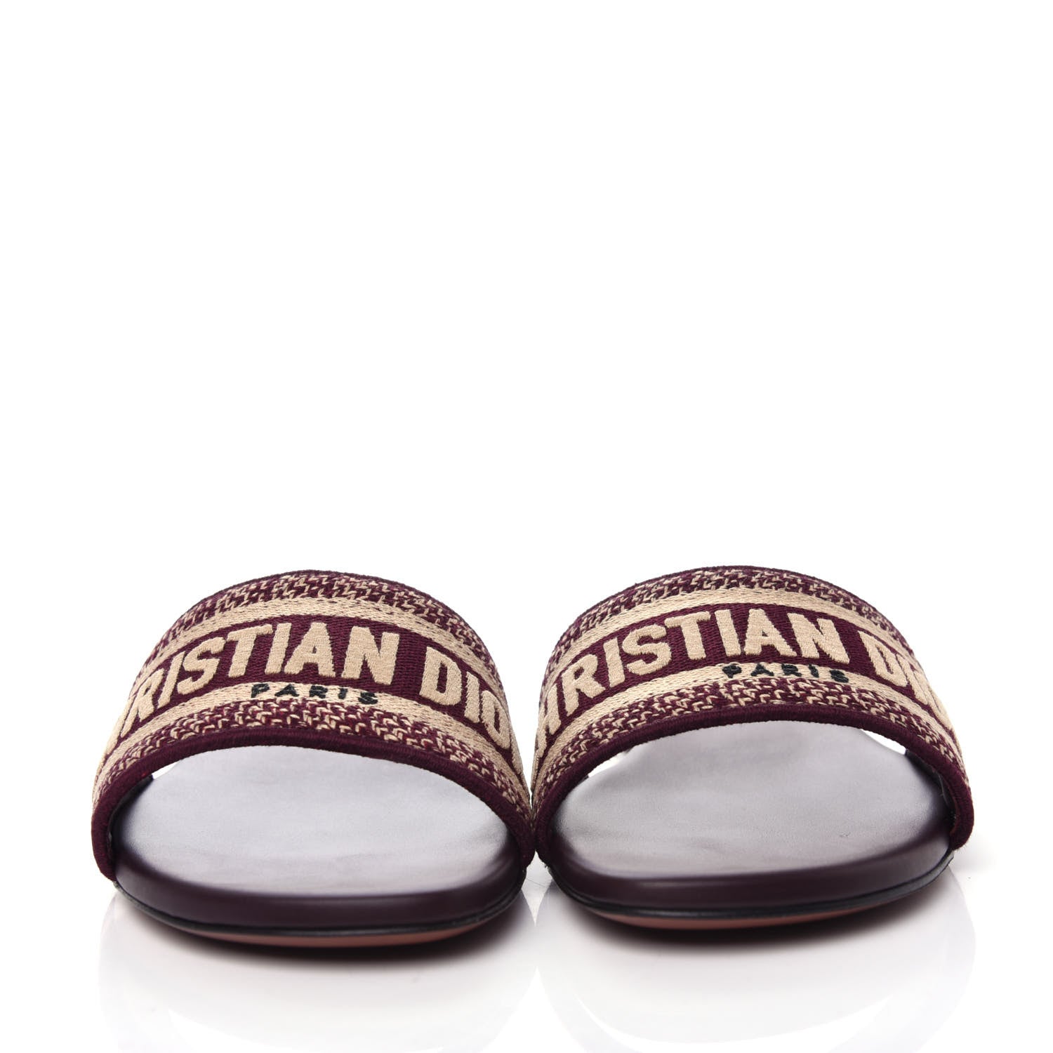 Christian Dior Canvas Embroidered Dway Mules Slide Sandals 38.5 Burgundy 2 of 11