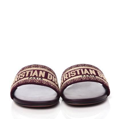 Christian Dior Canvas Embroidered Dway Mules Slide Sandals 38.5 Burgundy 2 of 11