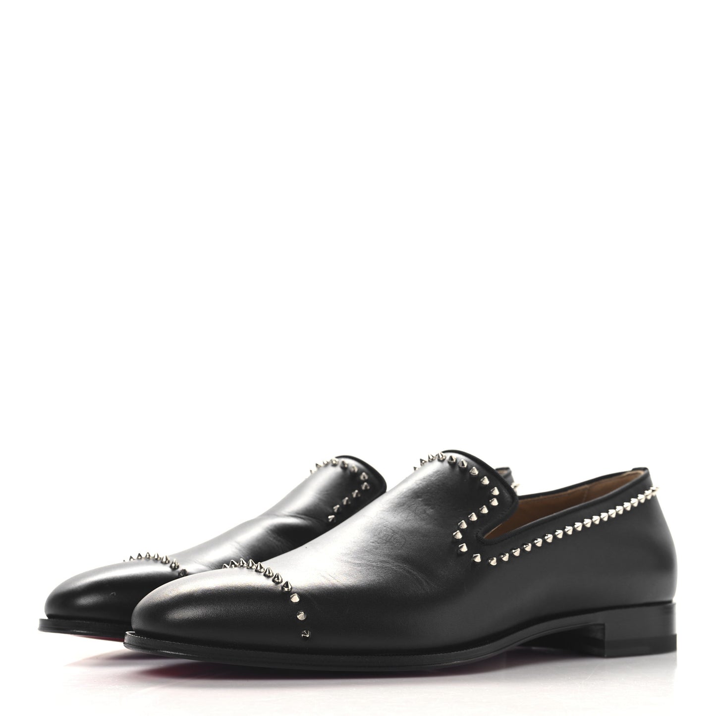 Calfskin Spike Mens Dandy Cloo Flat Loafers 43 Black Silver