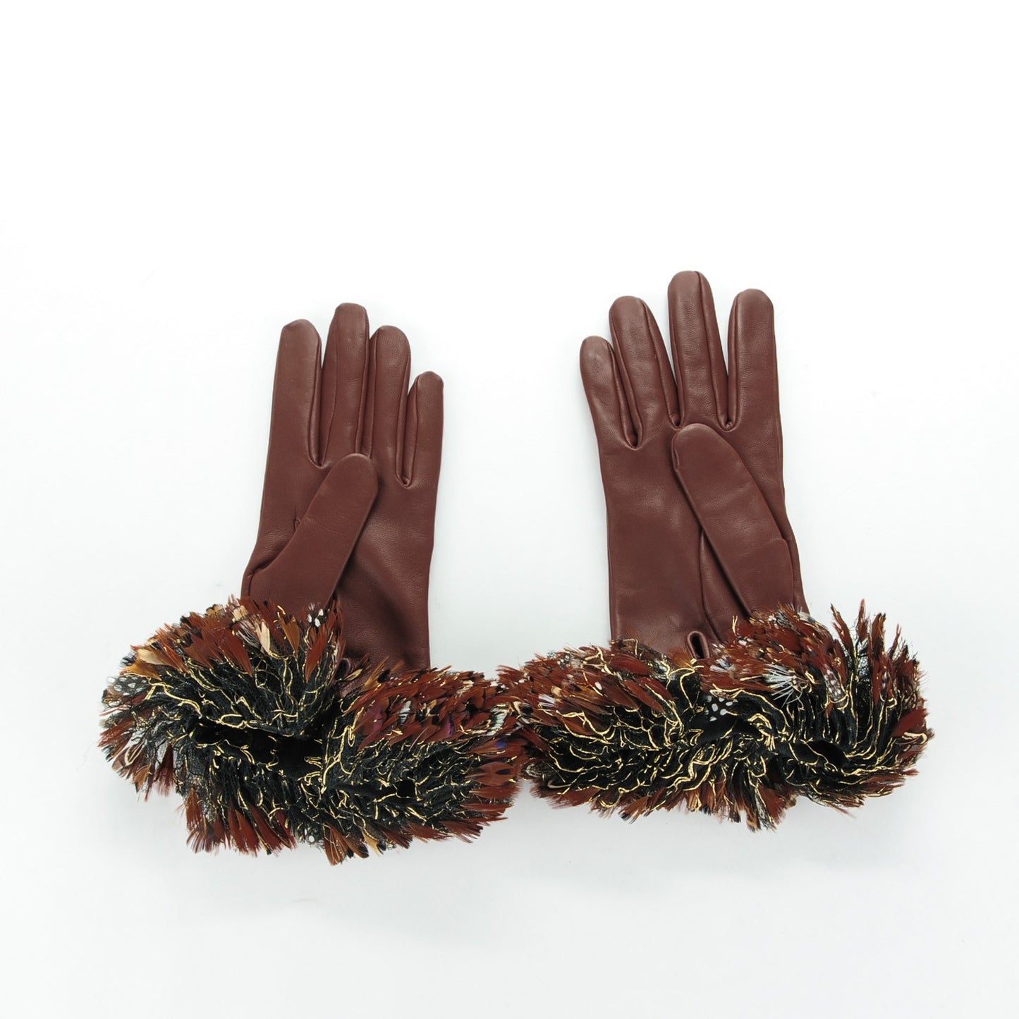 Lambskin Feather Gloves 7.5 Bordeaux