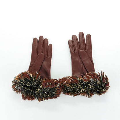Chanel Lambskin Feather Gloves 7.5 Bordeaux 2 of 6