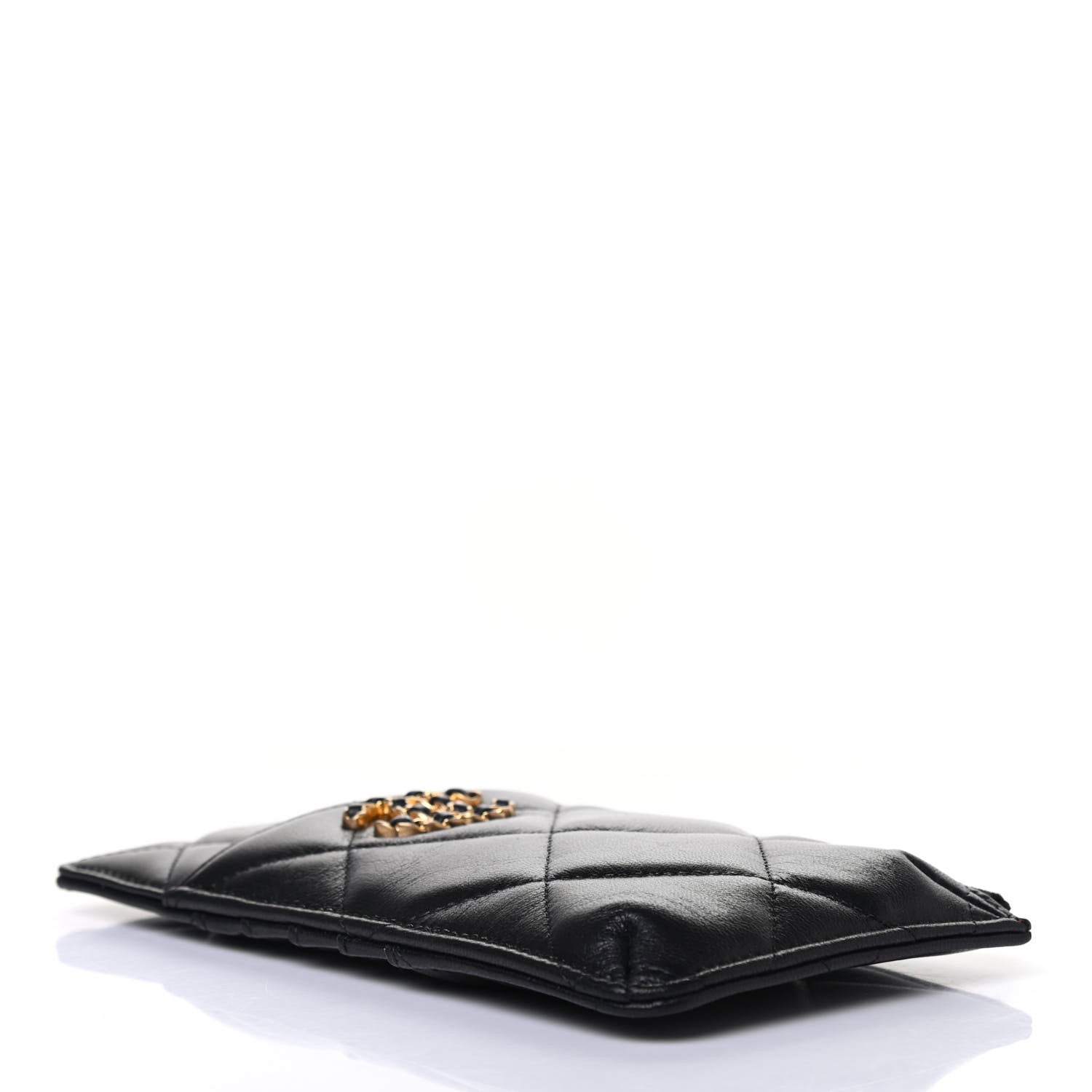 Chanel Goatskin Quilted Chanel 19 Flat Wallet Pouch Black 3 of 4