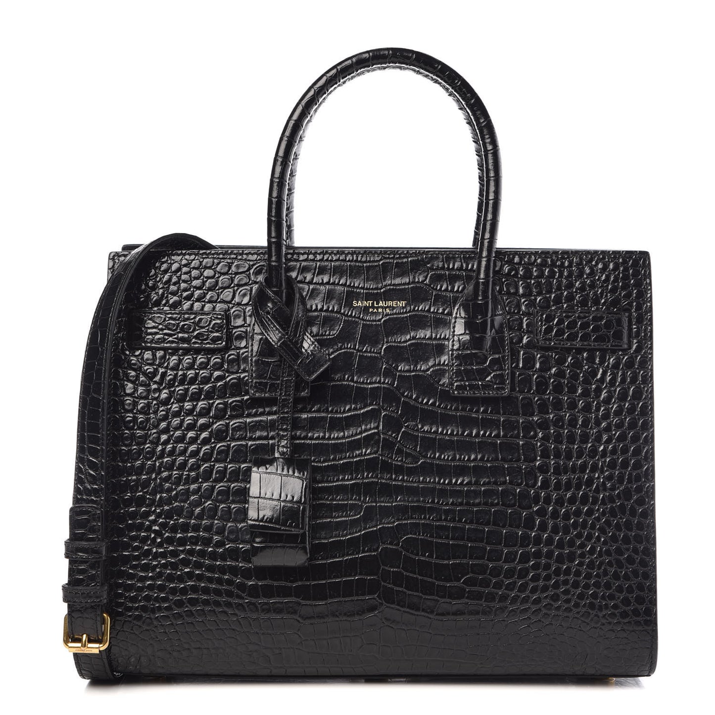 Calfskin Crocodile Embossed Baby Sac De Jour Black