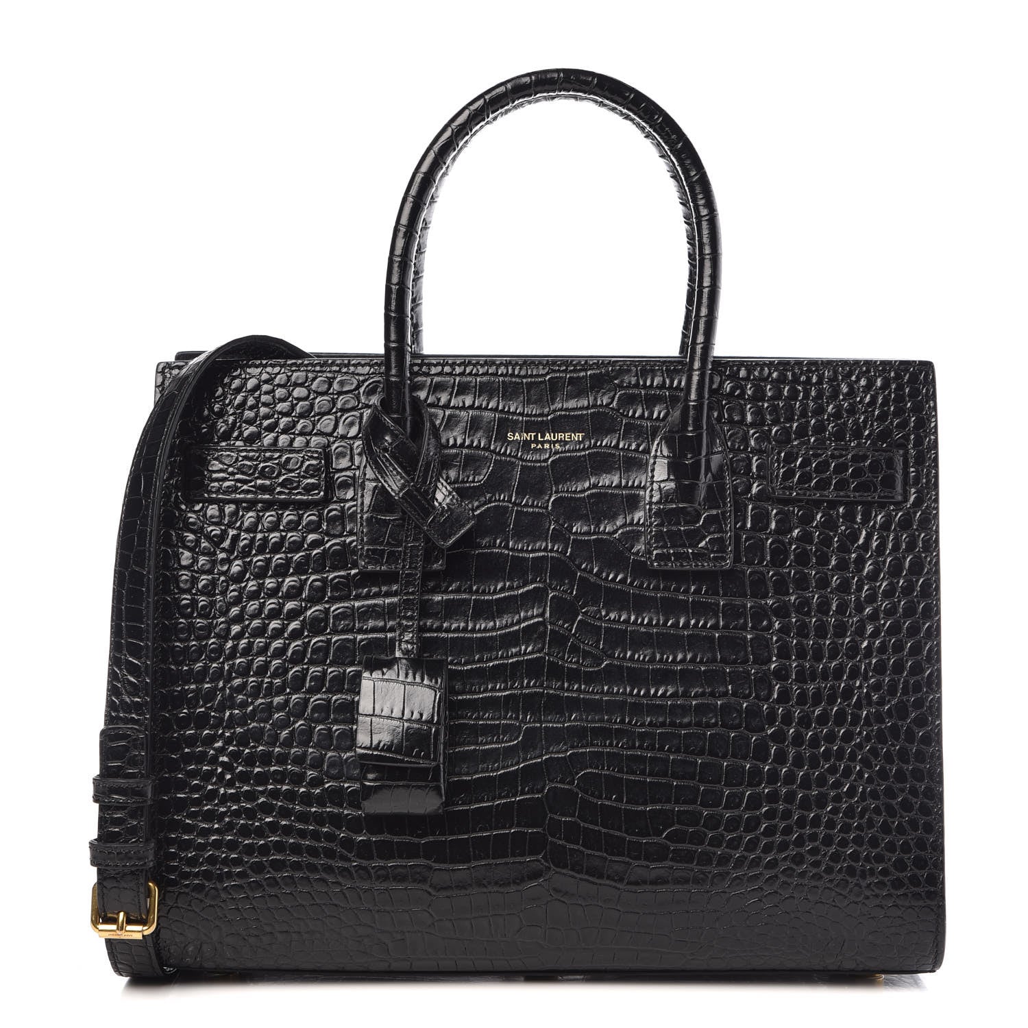 Saint Laurent Calfskin Crocodile Embossed Baby Sac De Jour Black 1 of 11