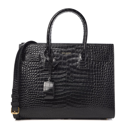 Saint Laurent Calfskin Crocodile Embossed Baby Sac De Jour Black 1 of 11