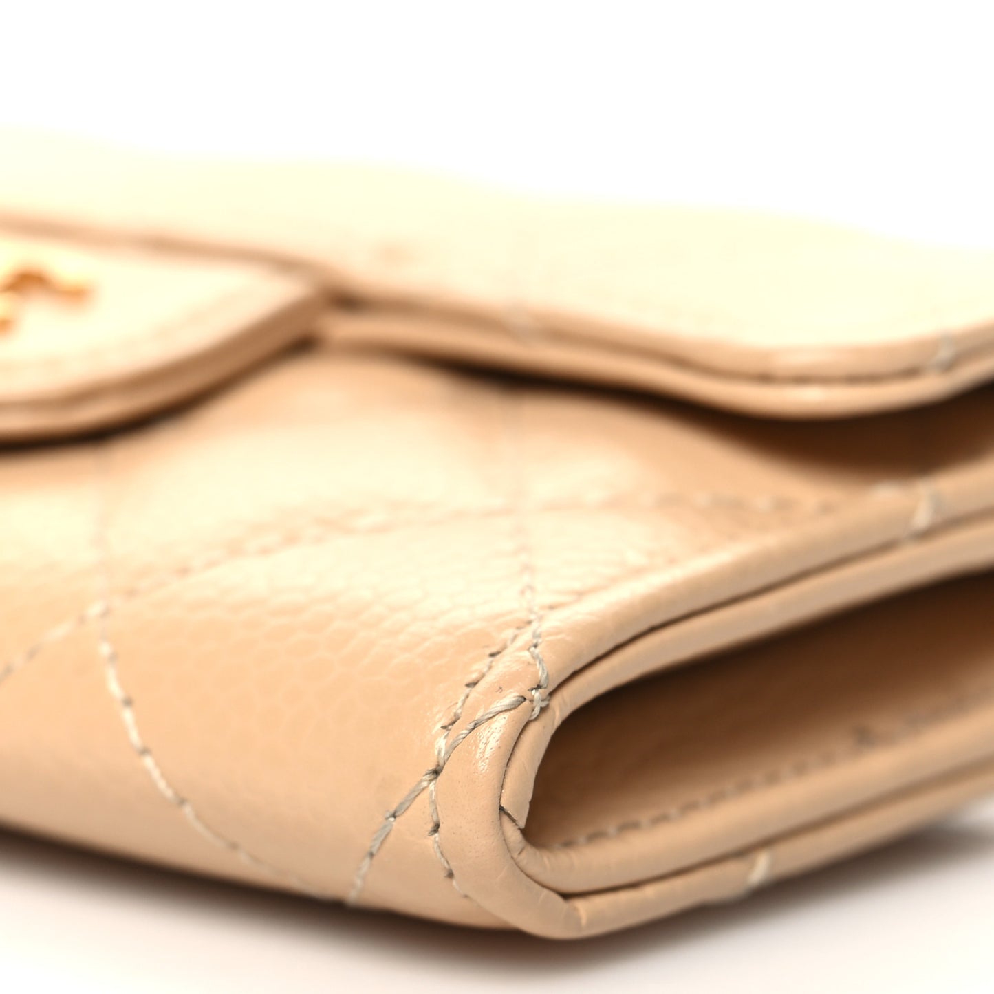 Caviar Quilted Flap Card Holder Wallet Beige