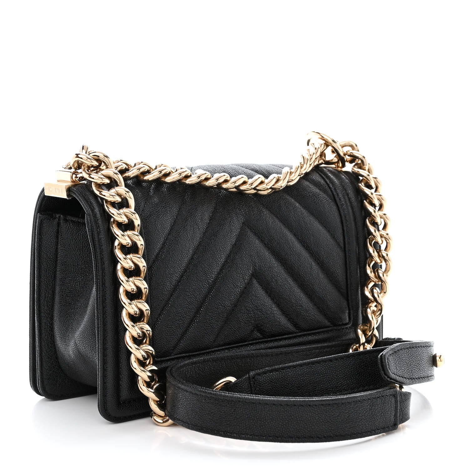 Chanel Caviar Chevron Quilted Small Boy Flap Black 3 of 10