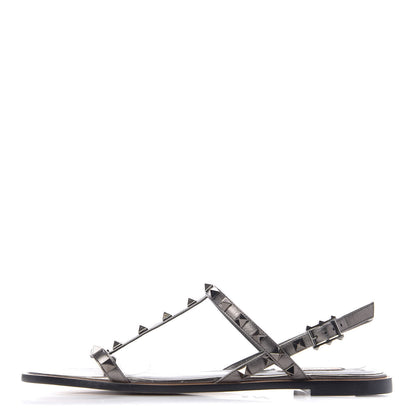 Valentino Garavani Metallic Nappa Rockstud T-Strap Slingback Flat Sandals 40.5 Rutenio 1 of 9