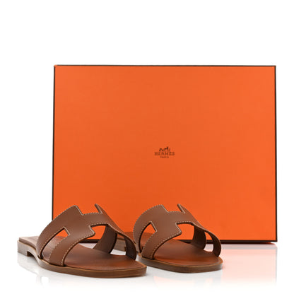 Hermes Box Calfskin Oran Sandals 37 Gold 11 of 11