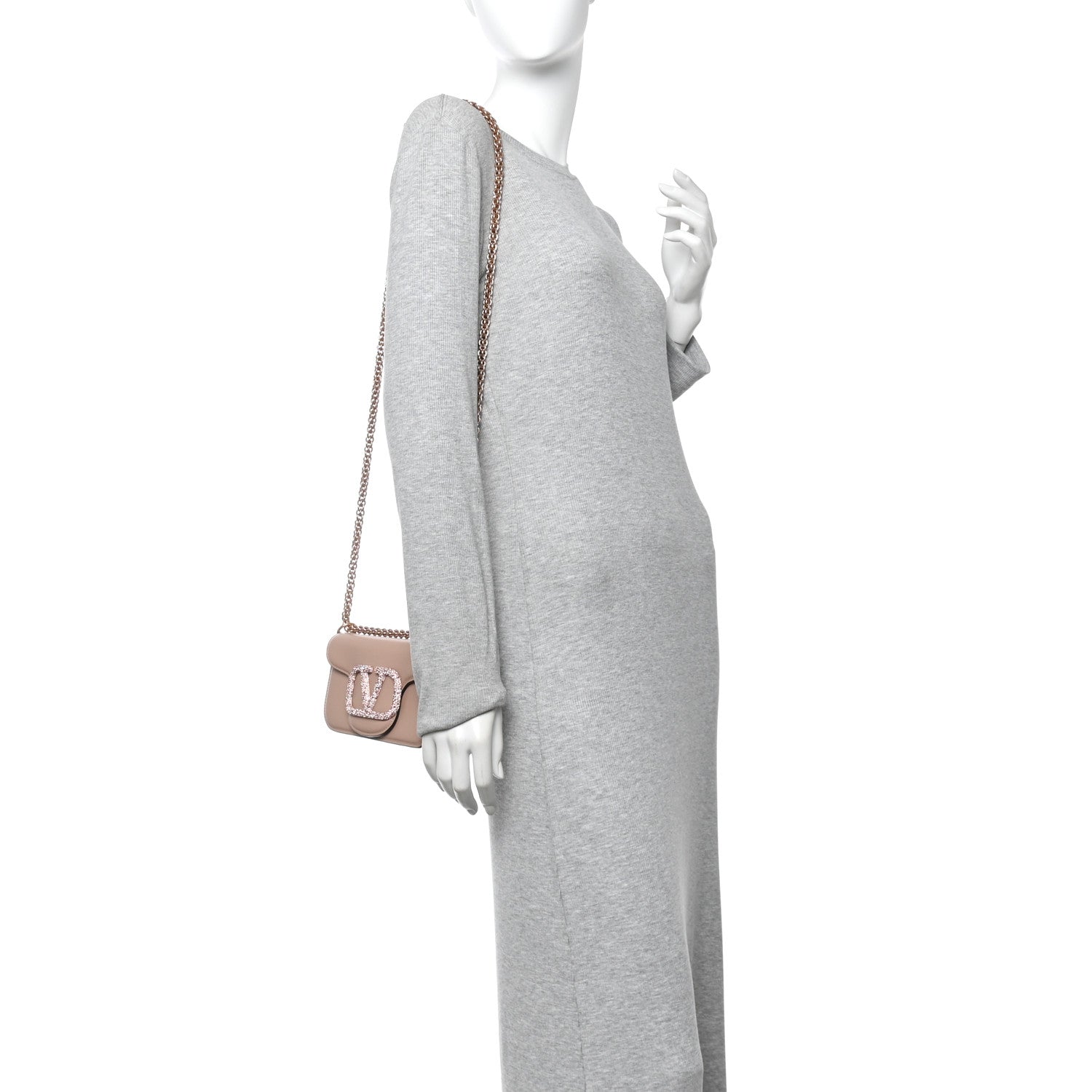 Valentino Garavani Calfskin Crystal Vlogo Small Loco Shoulder Bag Rose Cannelle 2 of 10