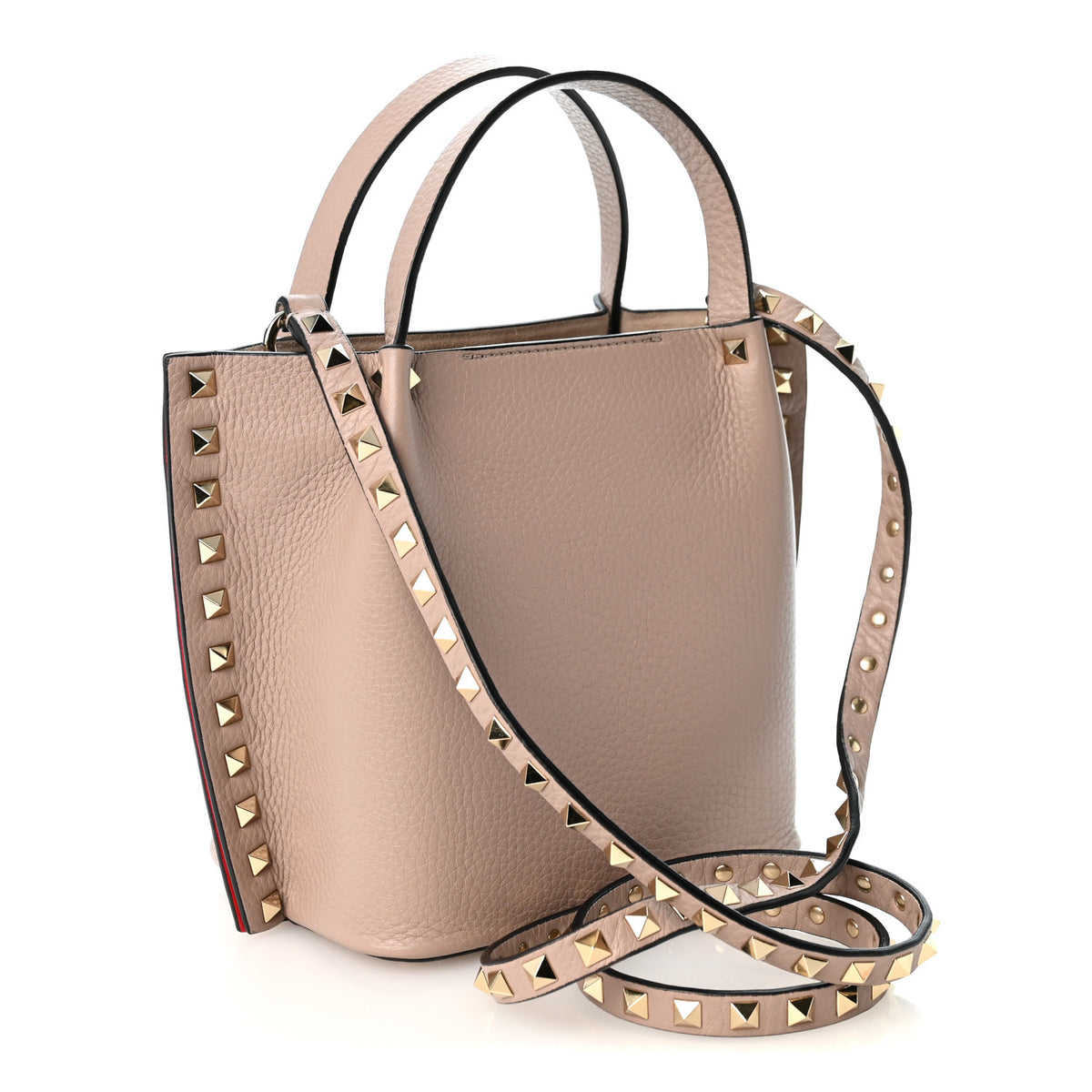 Pebbled Calfskin Small Rockstud Crossbody Tote Poudre