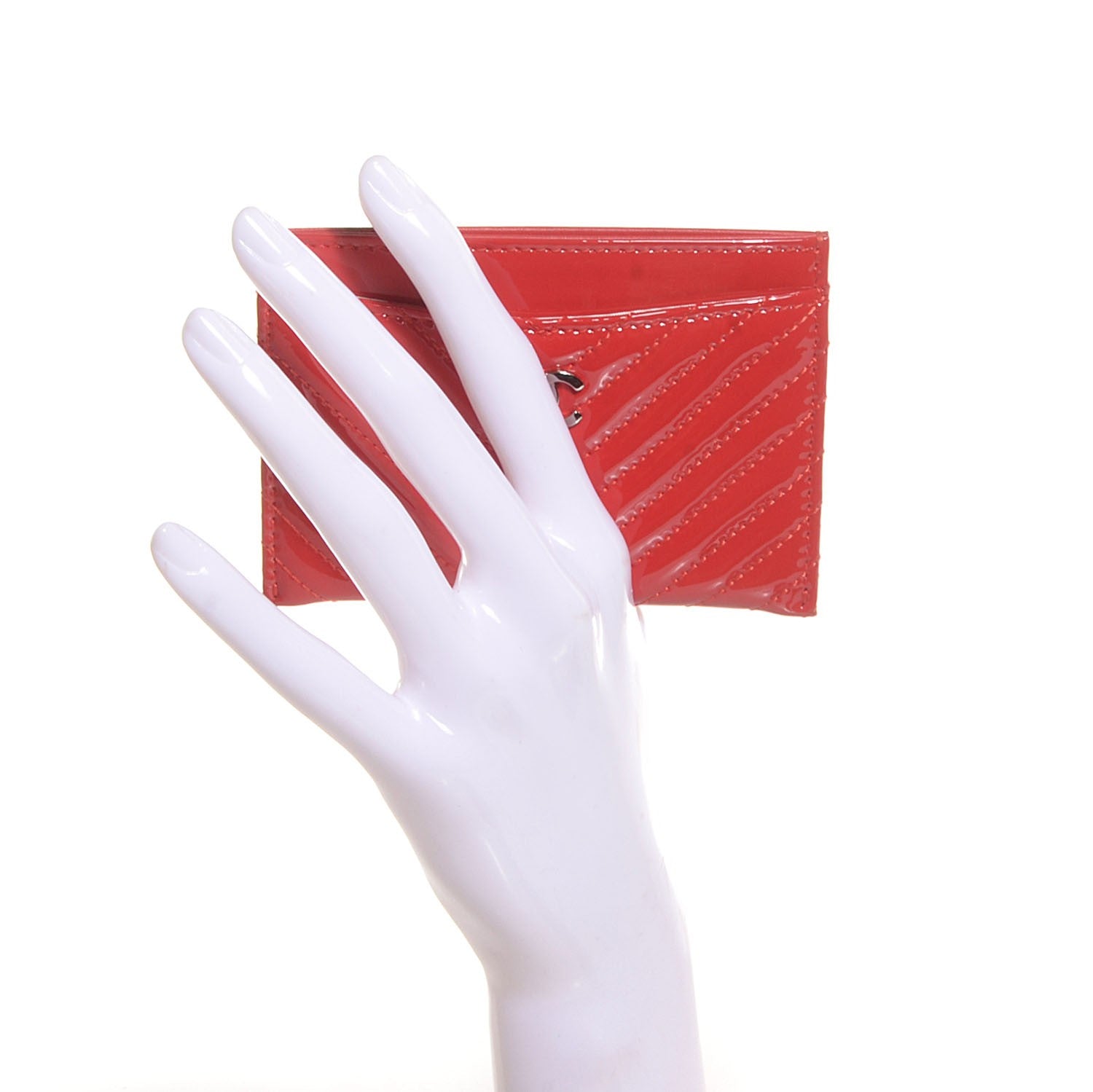 Chanel Patent Chevron Card Holder Red 2 of 8