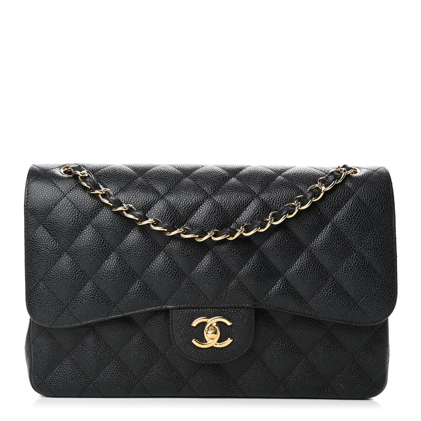 Caviar Quilted Jumbo Double Flap Black