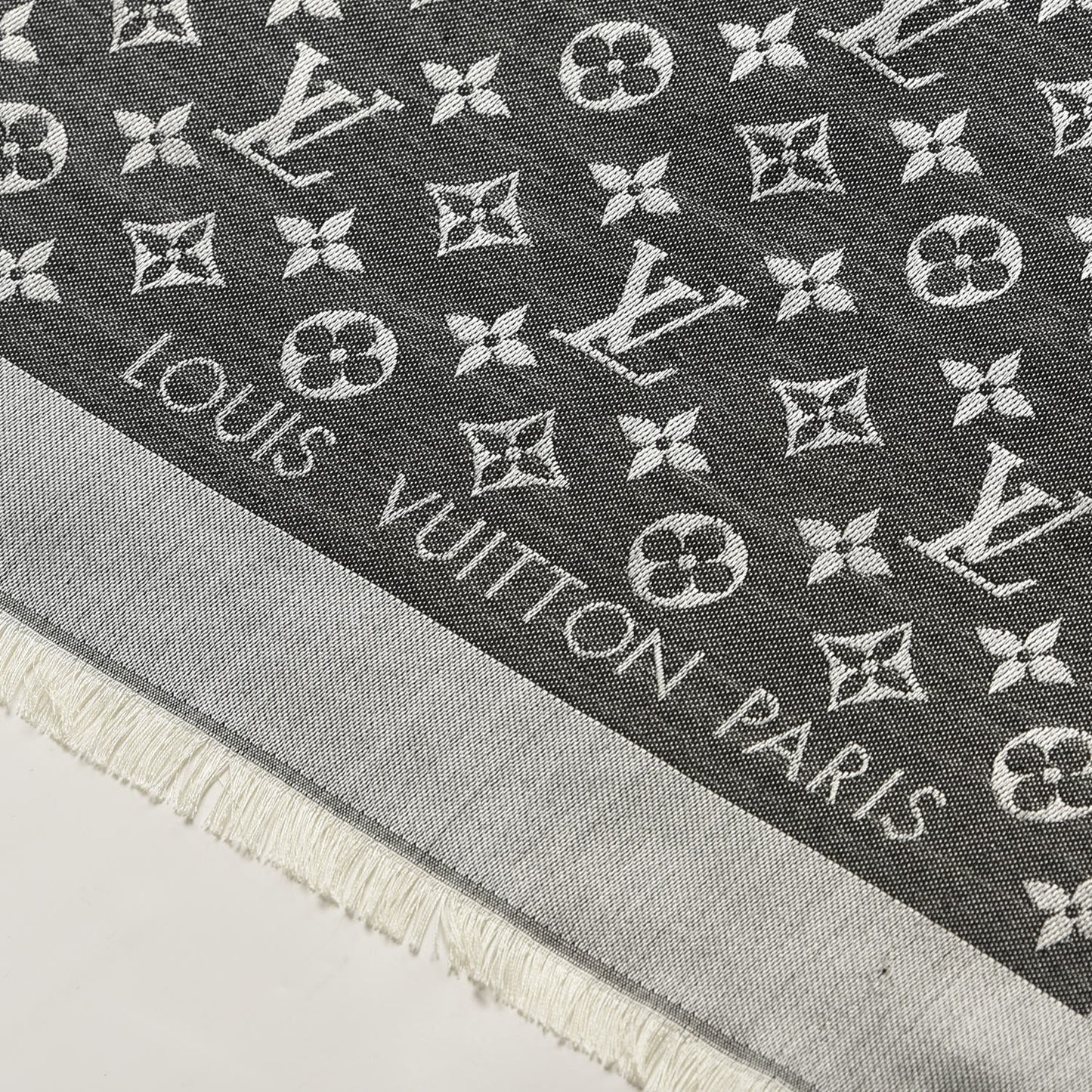 Wool Silk Monogram Denim Shawl Black
