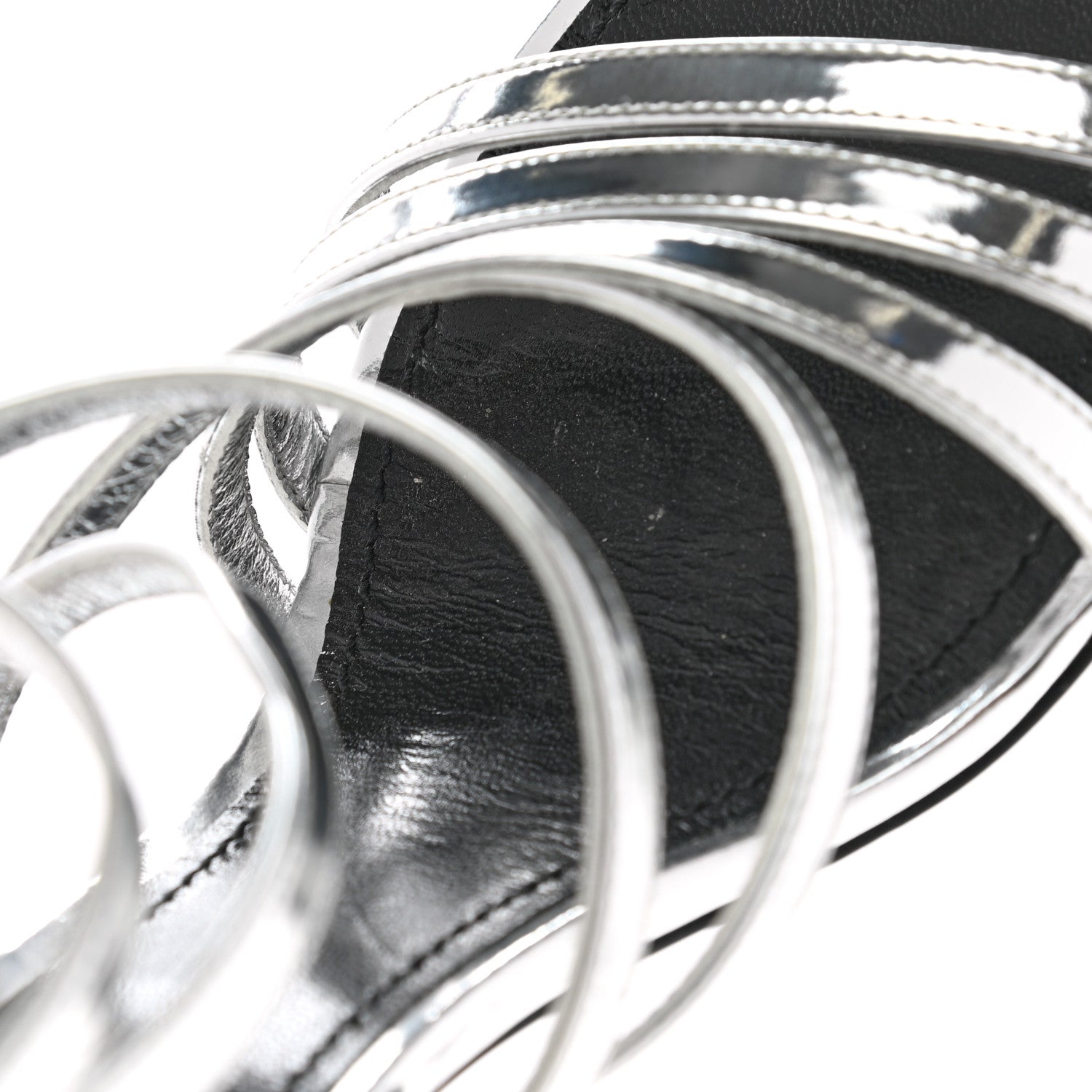 Louis Vuitton Metallic Patent Crystal Silhouette Criss Cross Sandals 39 Silver 8 of 8