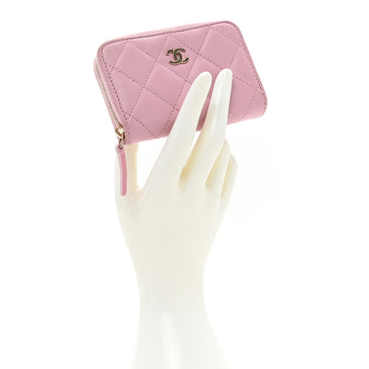 Chanel Iridescent Calfskin Quilted Zip Coin Purse Wallet Light Pink 2 of 16