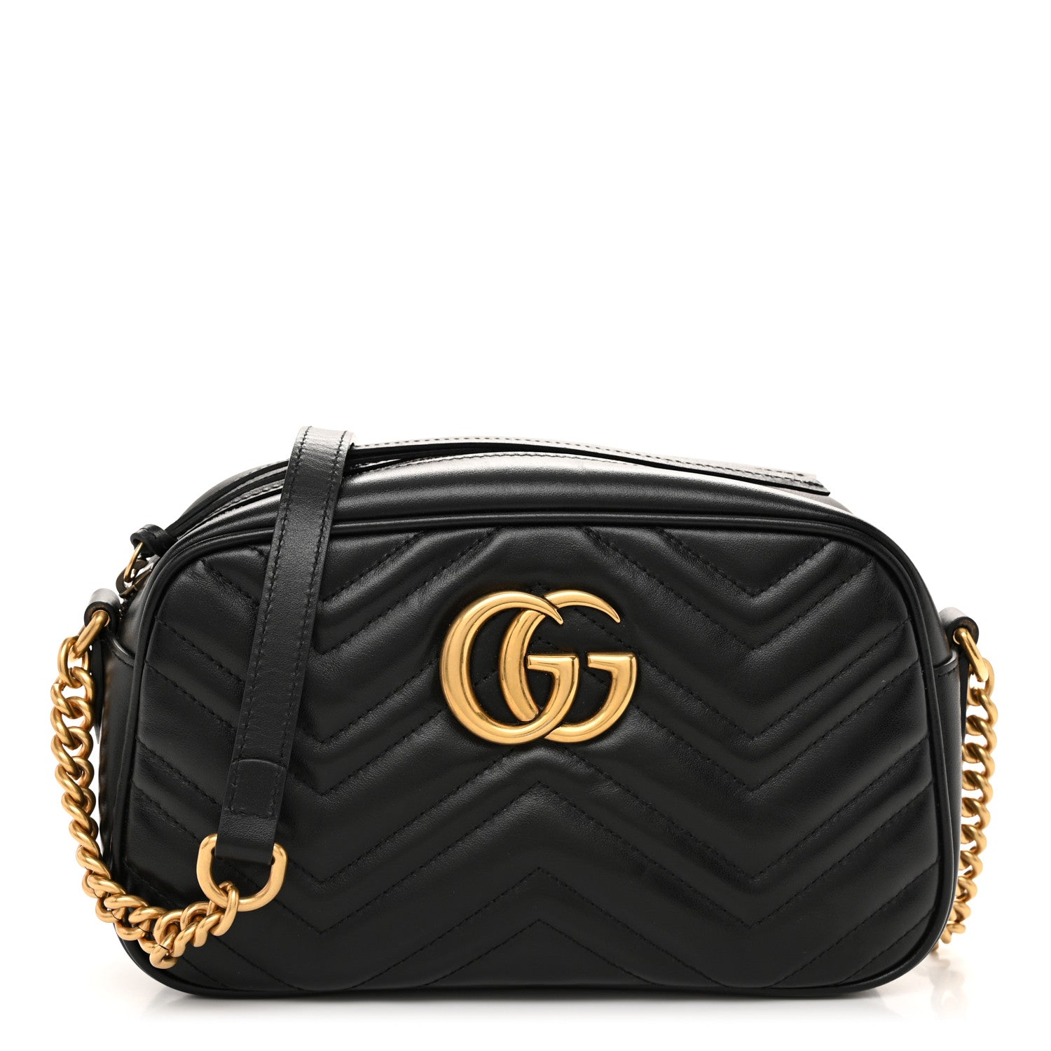 Gucci Calfskin Matelasse Small GG Marmont Chain Shoulder Bag Black 1 of 10