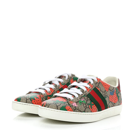 Gucci GG Supreme Monogram Strawberry Web Womens Ace Sneakers 36.5 Beige Multicolor Red Green 3 of 9