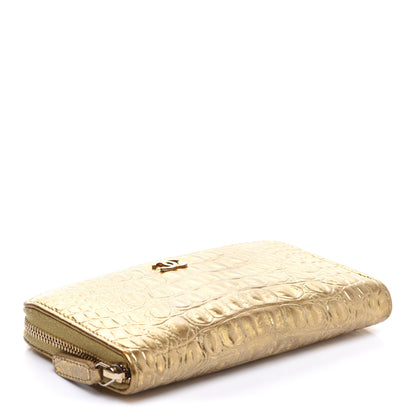 Chanel Metallic Calfskin Crocodile Embossed Small Zip Wallet Gold 4 of 14
