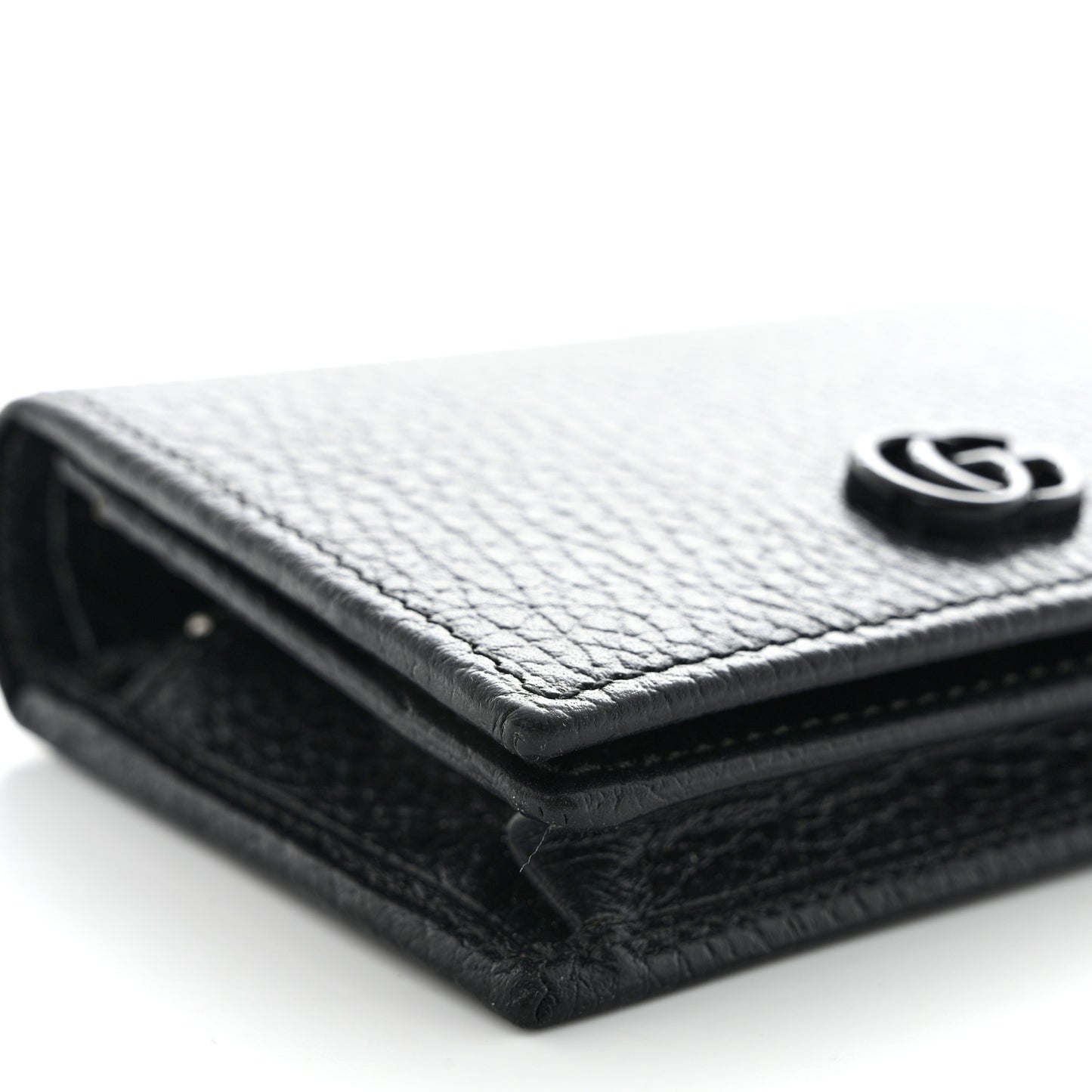 Dollar Calfskin Enamel Monochrome GG Marmont Card Case Black