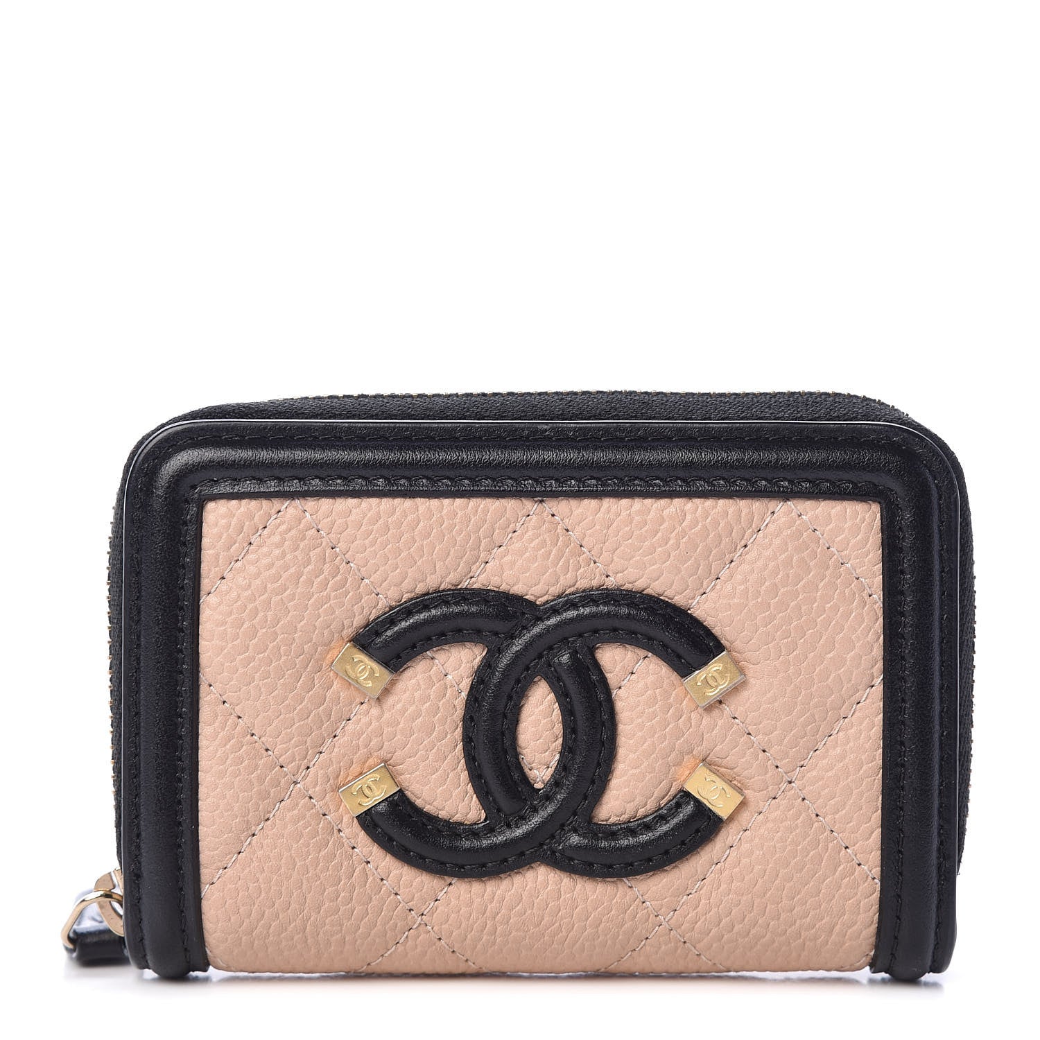 Chanel Caviar Quilted Filigree Coin Purse Beige Black 1 of 8