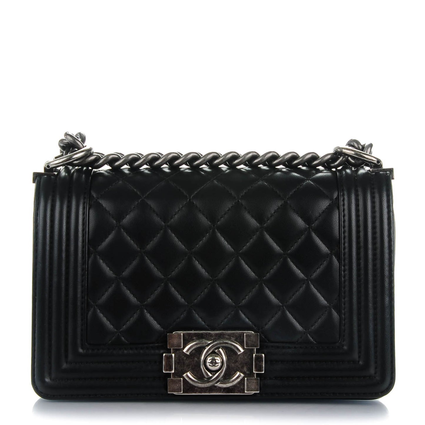 Lambskin Quilted Small Boy Flap Black