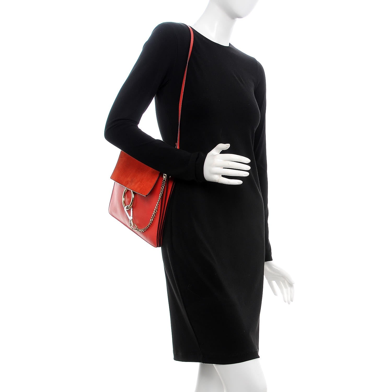 Chloe Calfskin Suede Medium Faye Shoulder Bag Sepia Red 2 of 9
