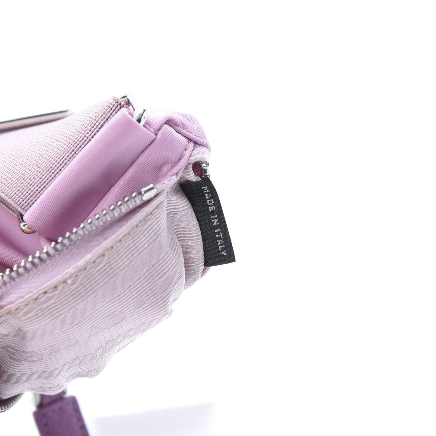 Tessuto Nylon Travel Saffiano Metal Triangle Logo Mini Arm Pouch Rosa